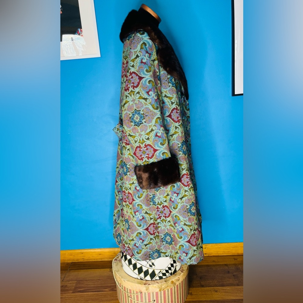True Vintage 60s Tapestry Penny Lane Coat  Union Made Jacket Real Mink Fur - Picture 4 of 16